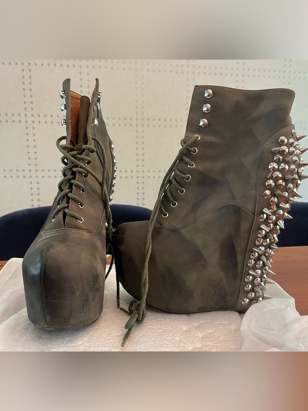 Jeffrey Campbell Khaki Distressed Damsel Spike Platform